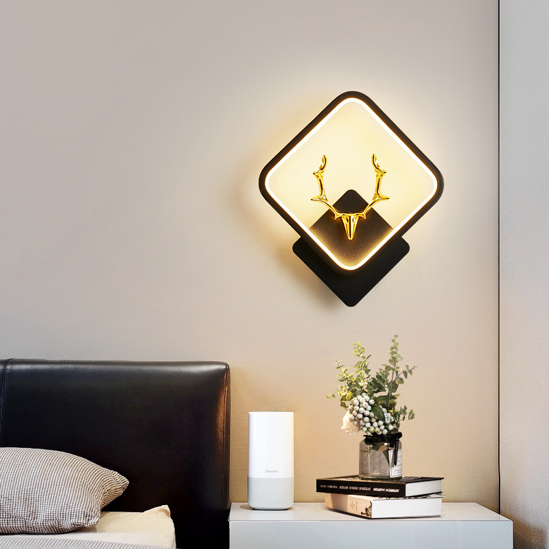 Wall Lamp Bedroom Bedside Wall Lamp Nordic Led Living Room Modern Minimalist Photoflood Reflector for Back-Ground Lighting with Stand Creative Corridor Aisle Lamps