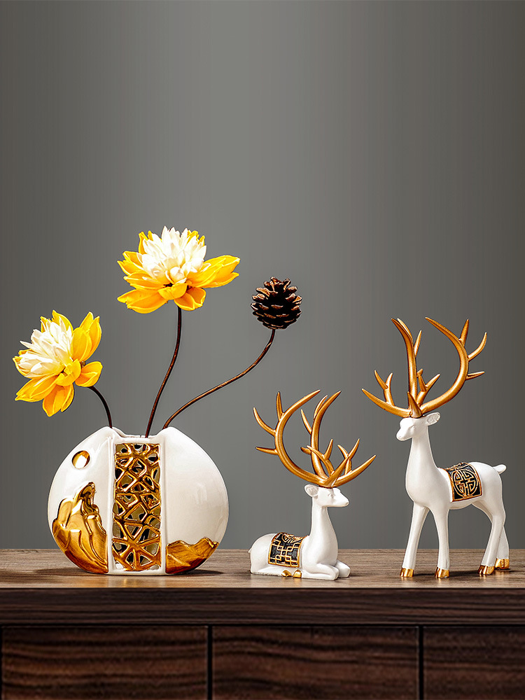 客厅电视柜酒柜装饰品桌面鹿摆件陶瓷创意家居摆设室内工艺品