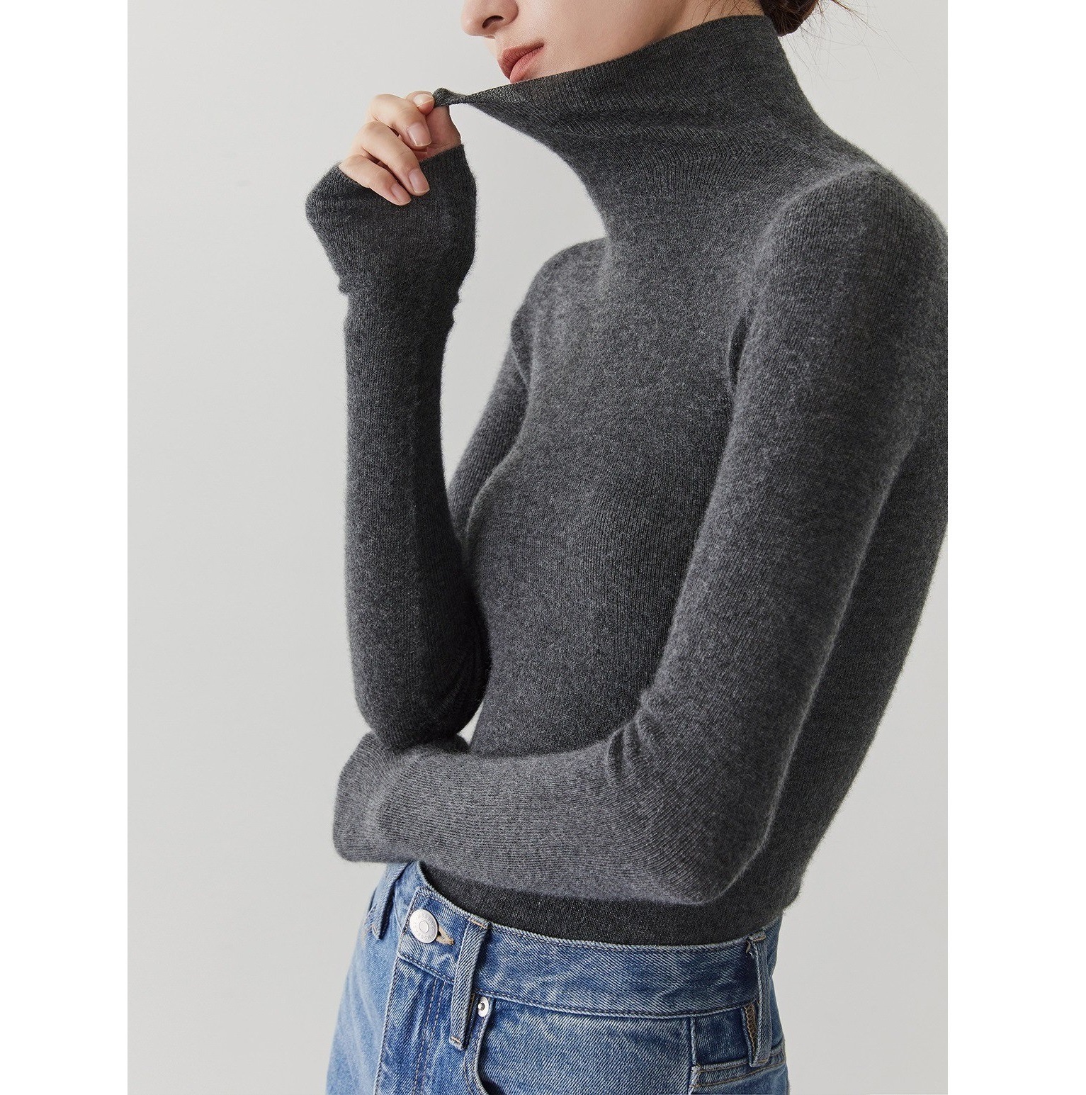 精纺100全羊绒60支加厚48支 无缝全成型高领打底针织衫女-阿里巴巴