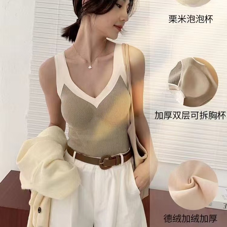 保暖内衣女士背心加绒加厚冬季打底带胸罩垫女式无痕发热秋衣护背