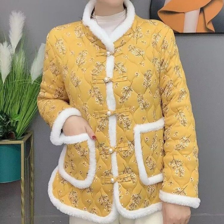 冬季女装棉衣东北唐装棉袄外贸跨境复古妈妈装加厚保暖外套花袄女