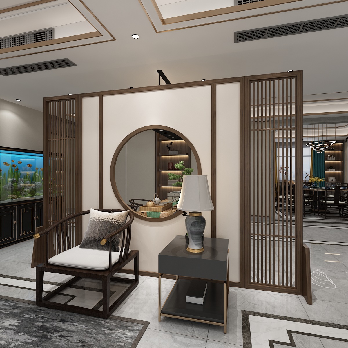 新中式现代隔断屏风实木山水玄关客厅酒店大厅景观摆件座屏