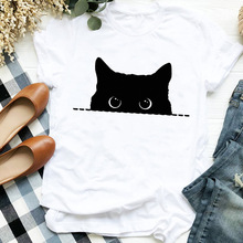 Black T shirt 个性黑猫印花夏季休闲短袖T恤男女情侣装亲子体恤