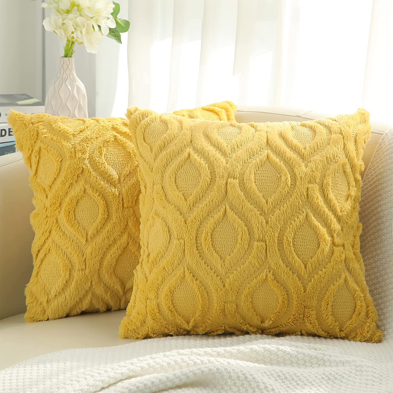 Simple Solid Color New Plush Pillowcase Home Living Room Sofa Cushion Cover Amazon Nordic Style Cushion Cover