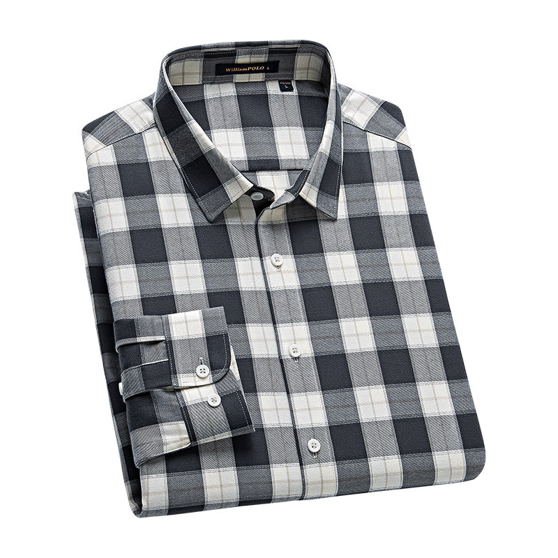 英皇保罗长袖衬衫男格子衬衣男装秋季商务休闲百搭上衣男士衬衫衬