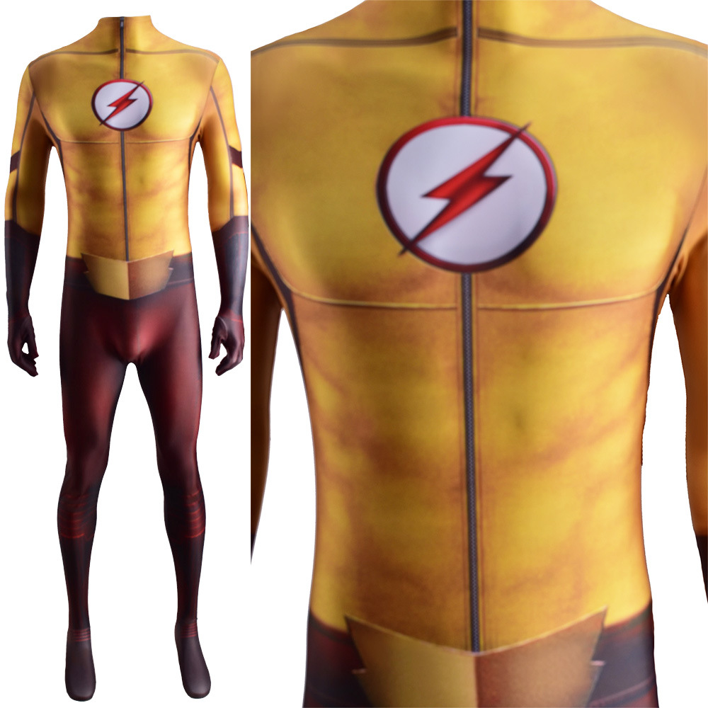 闪电侠costhe flash 闪电小子kid flash连体紧身衣