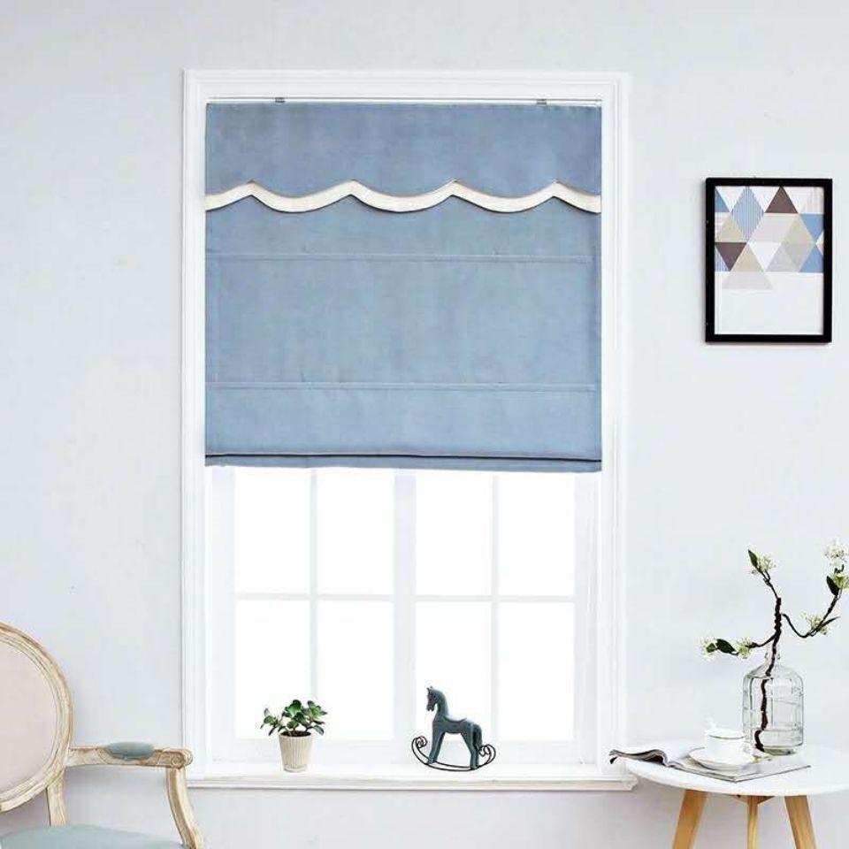 纯色窗帘遮光扇形升降平行罗马帘免打孔电动书房卧室客厅成品