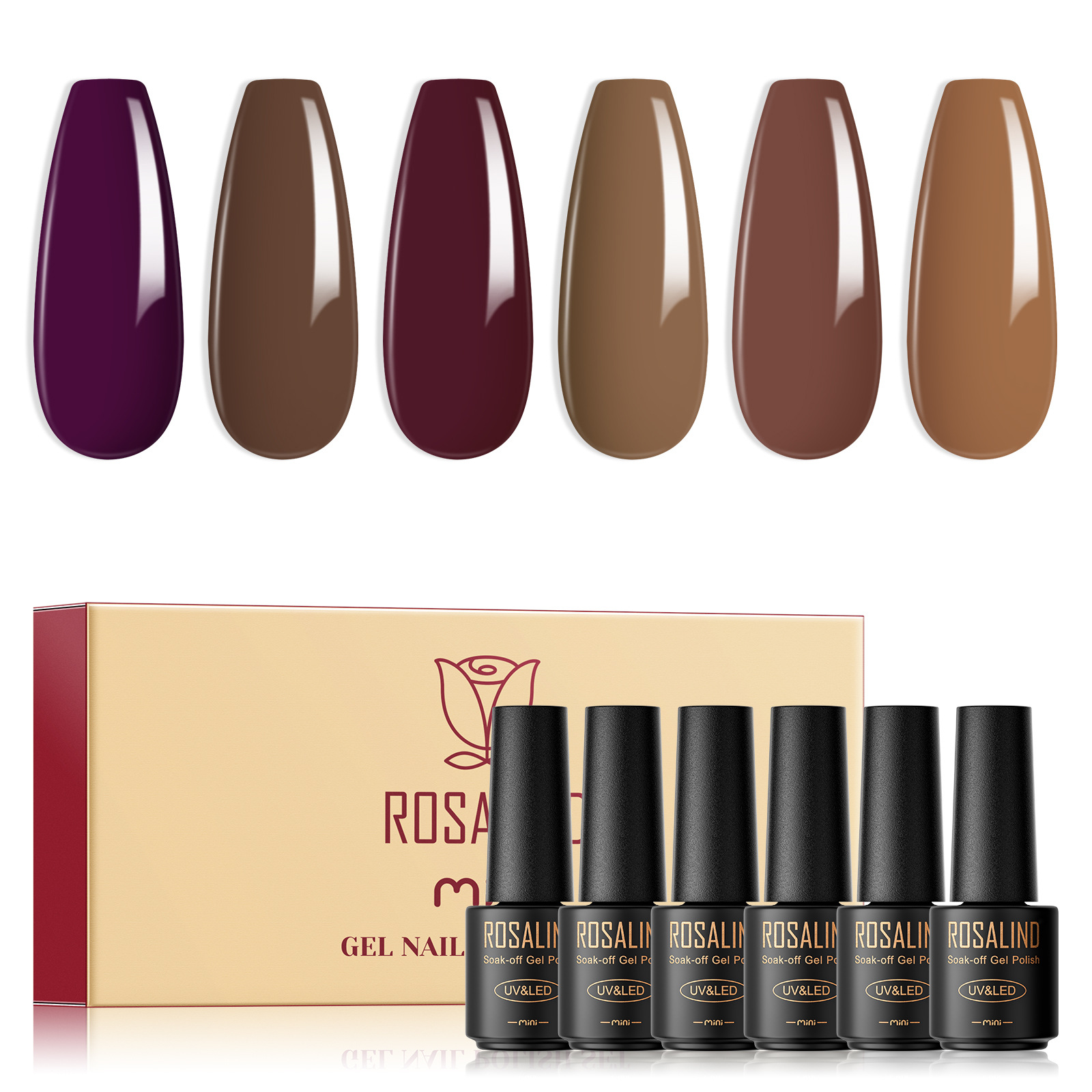 rosalind美甲甲油胶套盒焦糖色系6支装色胶指甲油胶光疗胶美甲胶