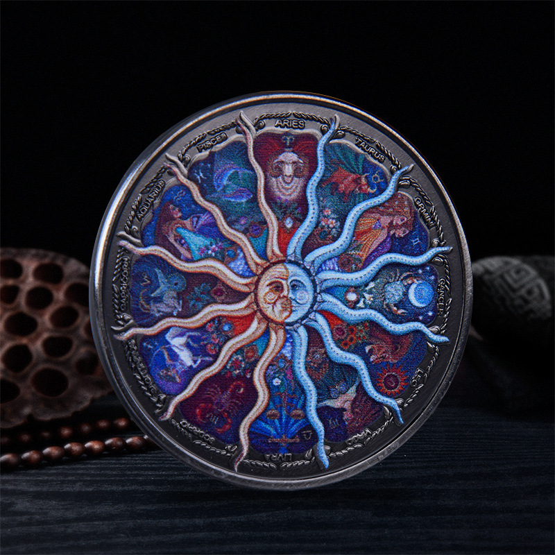 跨境供商 十二星座日月神幸运硬币古银彩色纪念币星座爱好这礼品