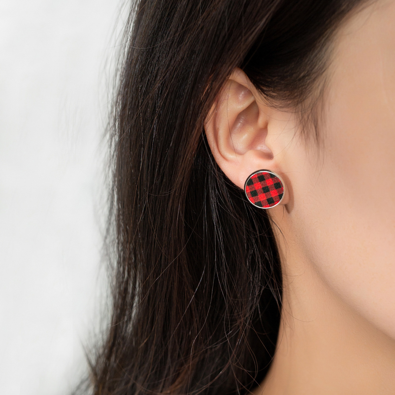 Christmas Black and White Black and Red Plaid Element Leather Stud Earrings Jewelry for Girls Earrings Cross-Border European and American Amazon