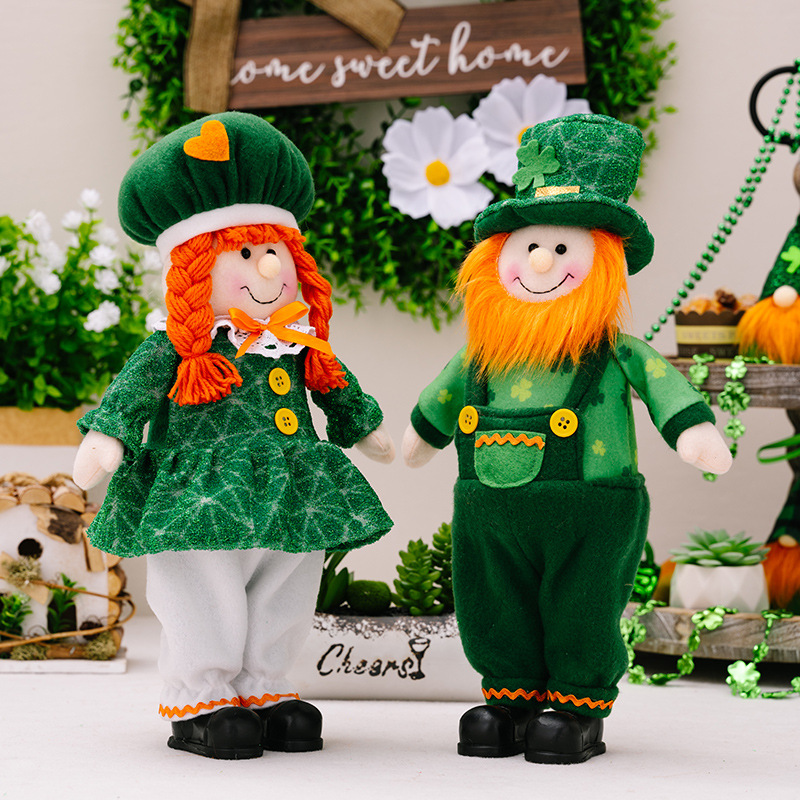 New Green Leaf Festival Standing Posture Doll Ornaments St Patrick Girl Doll Gift Irish Festival Decoration