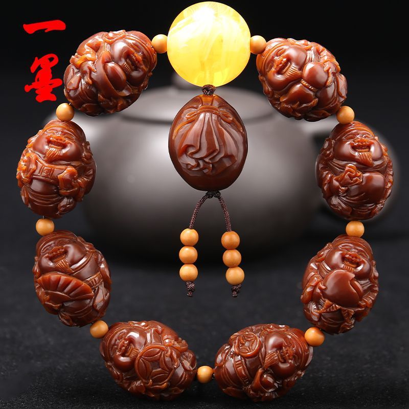 玉化橄榄核雕刻八大财神手串橄榄胡佛珠手链男女文玩机刷包浆手工