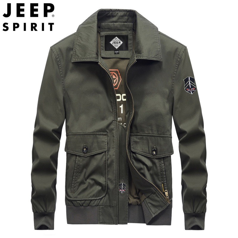 jeep spirit春秋男士工装夹克翻领时尚大码男装商务休闲夹克外套