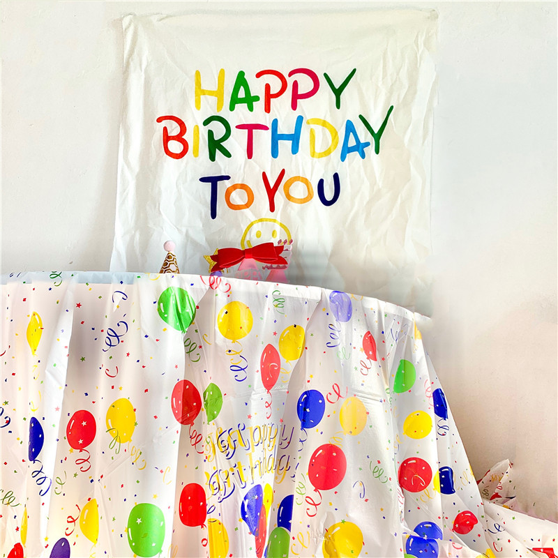 Disposable PEVA Plastic Table Cloth Thickened Oil-Proof Cartoon Balloon Tablecloth Birthday Party Kindergarten Table
