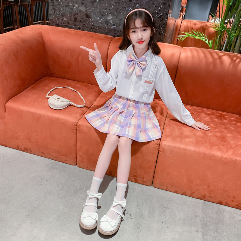 女童学院风套装秋装2022新款小学生英伦网红洋气三件套女孩jk制服