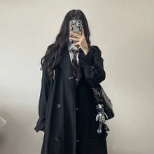黑色风衣外套女2024春新款韩版学生洋气中长款大衣流行时尚小个子
