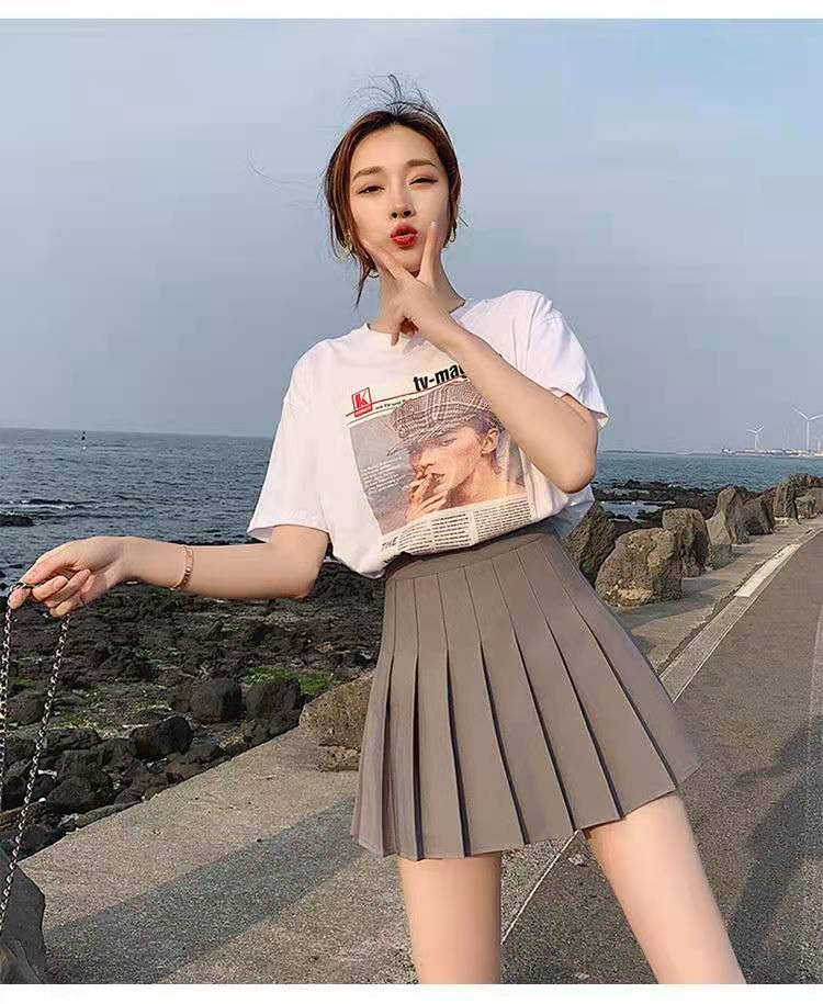 Pleated Skirt Skirt Women's Spring and Autumn New Skirt A- Line Skirt High Waist Slimming Black and White Exposure-Proof Skirt Summer