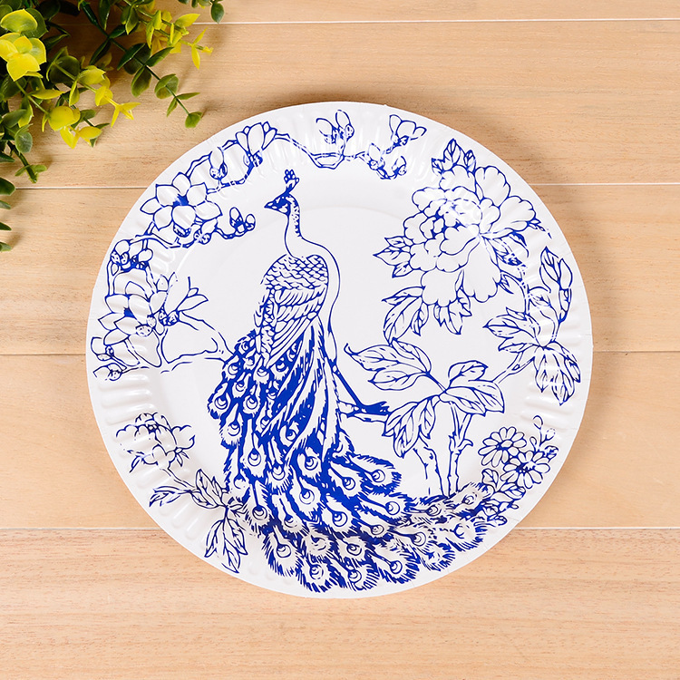 幼儿园 室内装饰 diy青花瓷圆型纸盘挂件纸片 中国风装饰品12个装