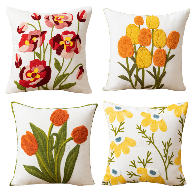 Flower Pillow Cover Wholesale Pastoral Style Ins Home Couch Pillow Bedside Cushion Office Waist Cushion Pillow Blanket