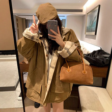 复古两面穿格子衬衫式棉衣外套女冬季新款长袖宽松慵懒风棉服上衣