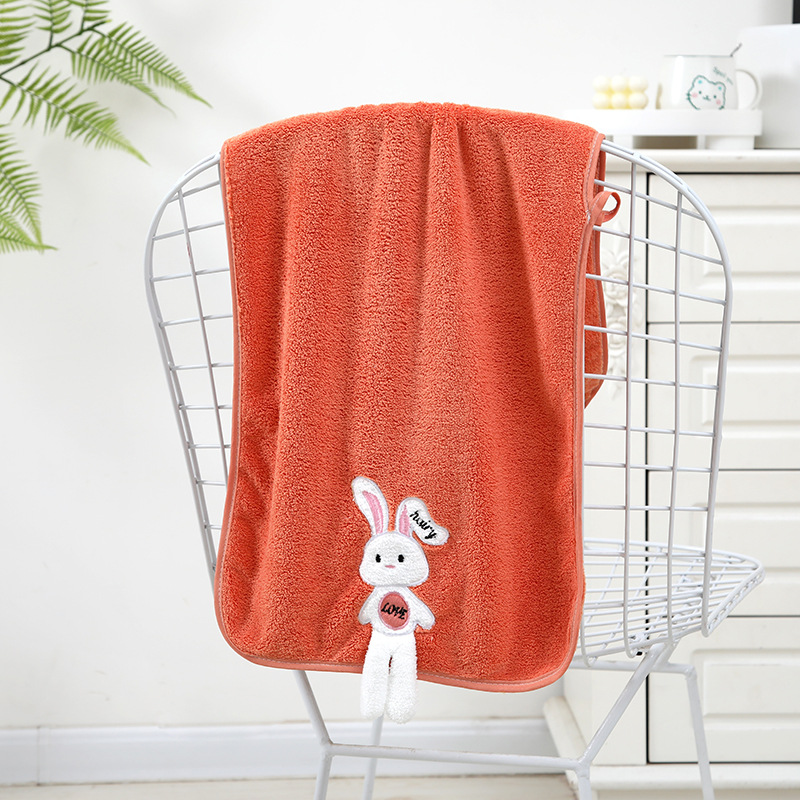 Coral Velvet Rabbit Hair Drying Towel Cute Cartoon Towel Water-Absorbing Quick-Drying Face Towel Extra Thick No Hair Shedding Household Face Towel