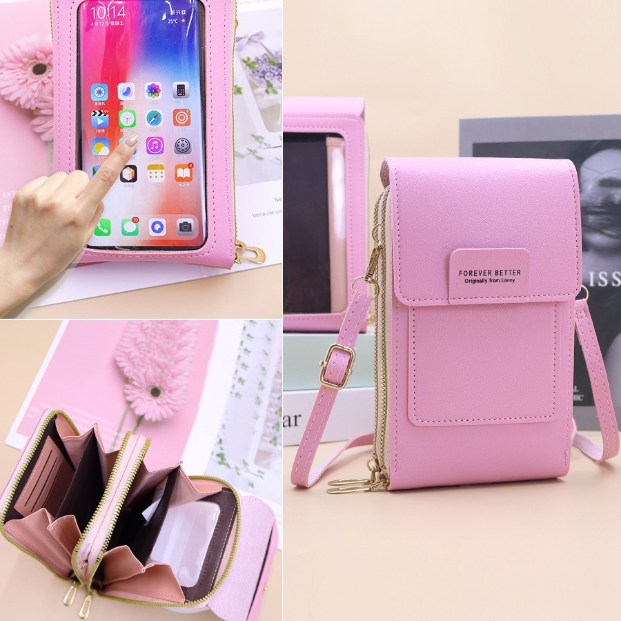 新款触屏手机包女斜挎包高级感韩版ins风竖款多功能拉链搭扣钱包