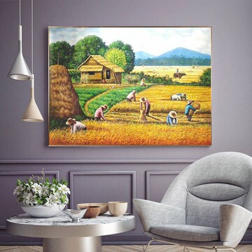 魔方圆钻新款秋收丰收水稻农忙餐厅挂画满钻贴钻石钻石画-阿里巴巴