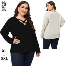 2023 亚马逊春季新款欧美大码女装长袖上衣plus size top SQ0203