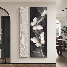 JX55简约现代玄关装饰画黑白蝴蝶客厅双联壁画抽象肌理感走廊过道