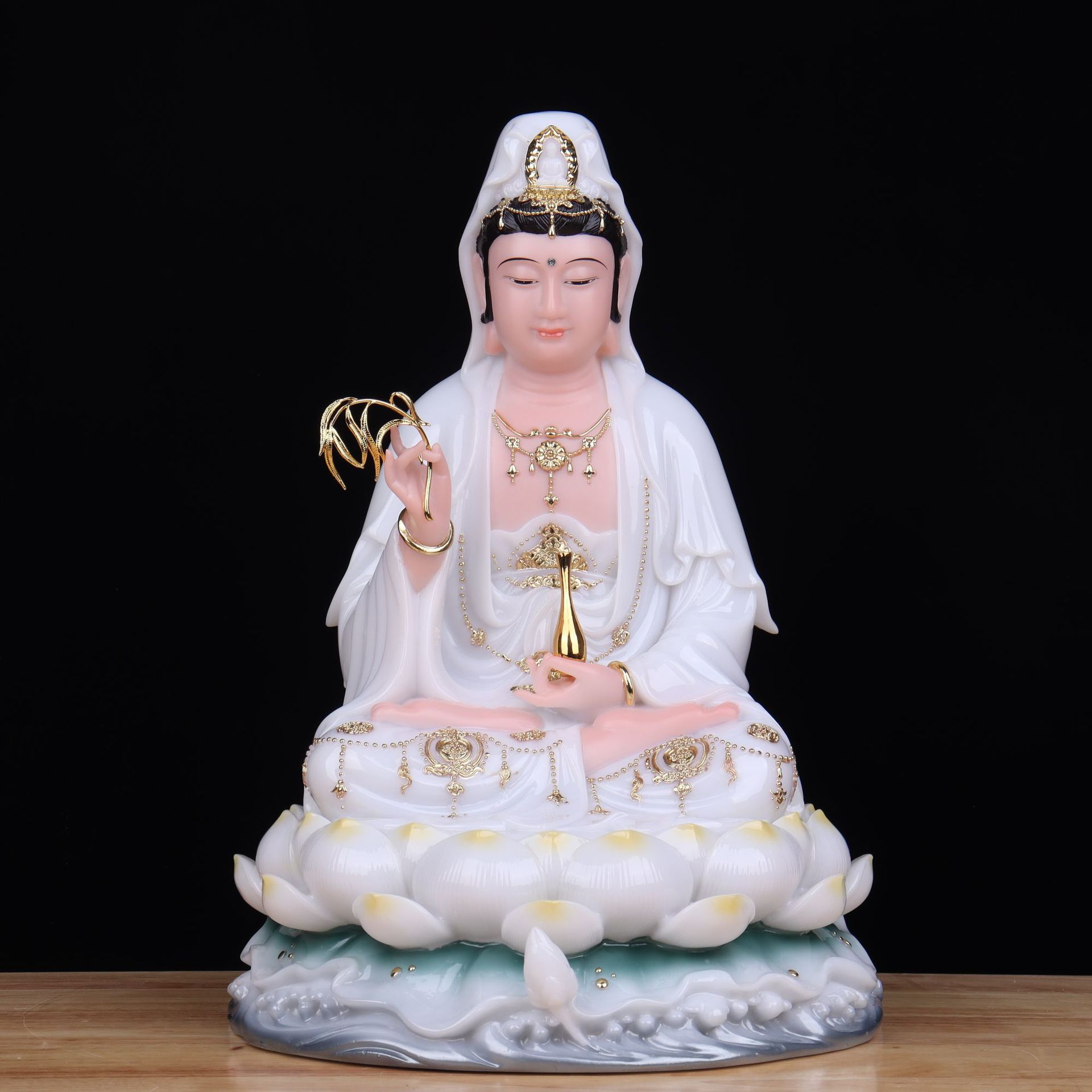 观音佛像空心家用坐莲南海送子观音娑婆三圣神像摆件观世音菩萨批