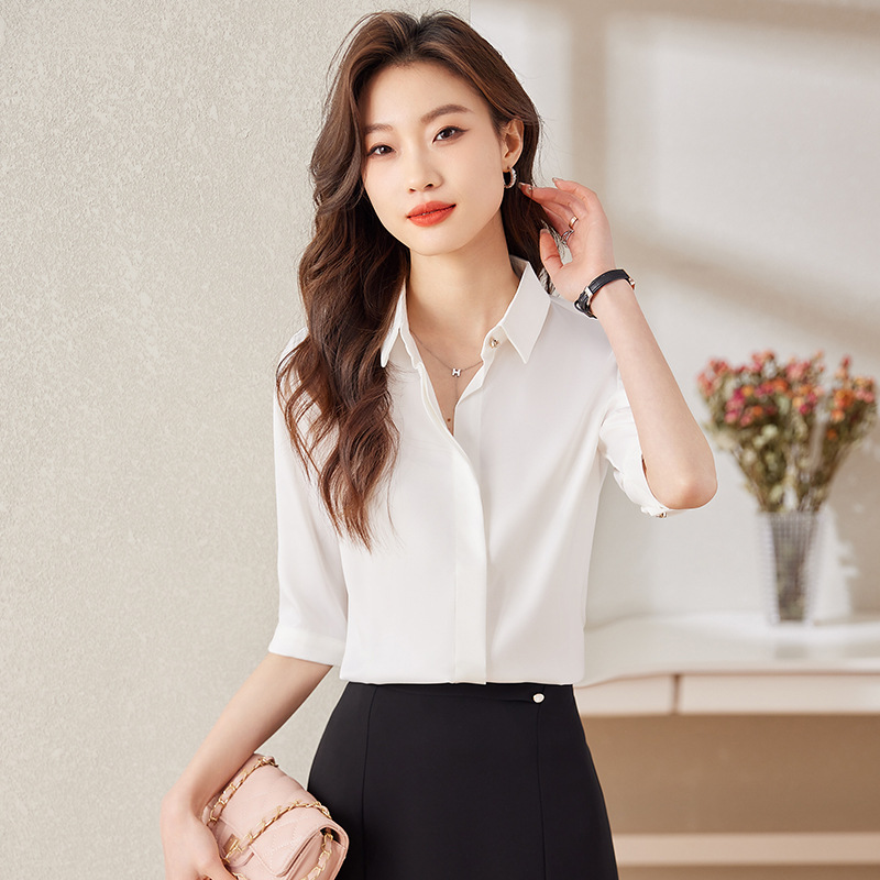 中袖衬衫女职业装酒店会所前台房产家居工作服夏季文员小方领工装