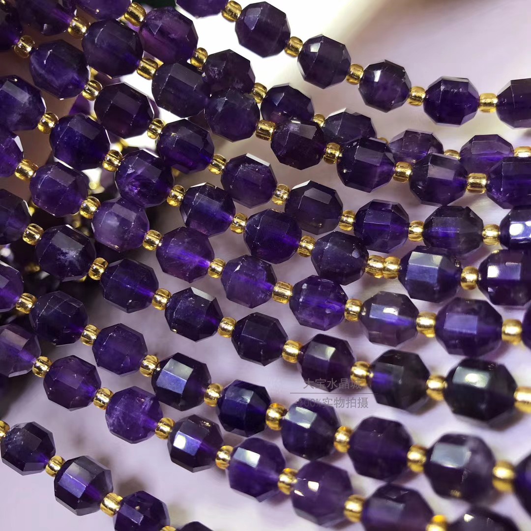 7x8mm 天然乌拉圭紫水晶 卫星钻石面灯笼珠 切面散珠 切角半成品