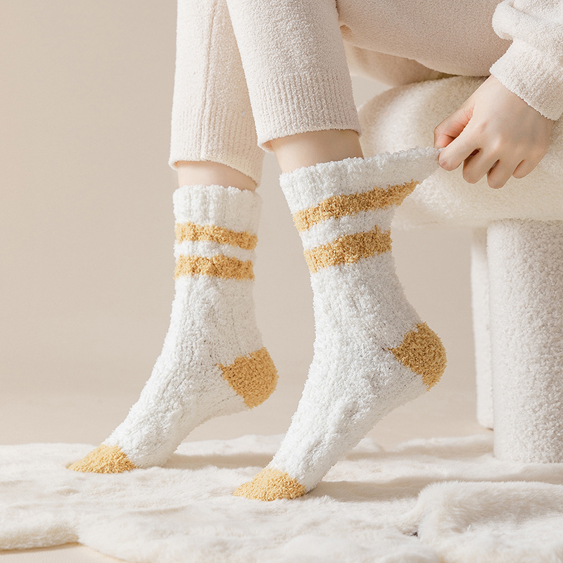 新疆长绒棉袜子女秋冬季撞色百搭中筒袜双针棉袜春秋