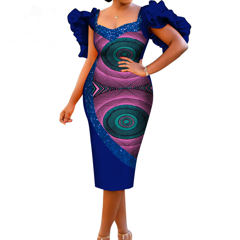 1件代发非洲民族蜡染印花连衣裙 棉质安卡拉礼服长裙-阿里巴巴