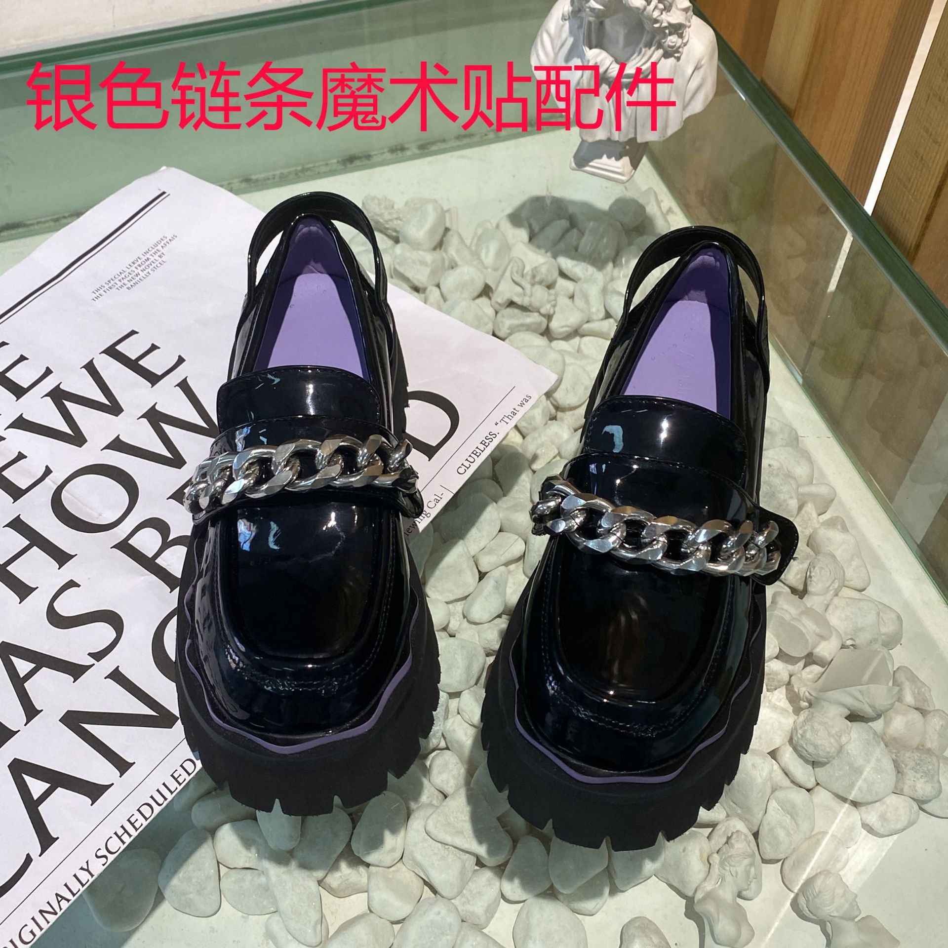 圆头英伦风小皮鞋女厚底玛丽珍单鞋复古jk学院风水钻浅口小皮鞋女