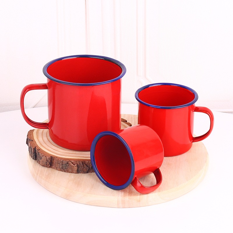 红色现货搪瓷厂家直供杯网红圣诞搪瓷杯老式红色怀旧缸红色蛋糕杯