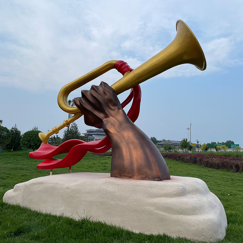 玻璃钢雕塑胜利的号角造型吹冲锋号仿铜手握集结号红色革命摆件