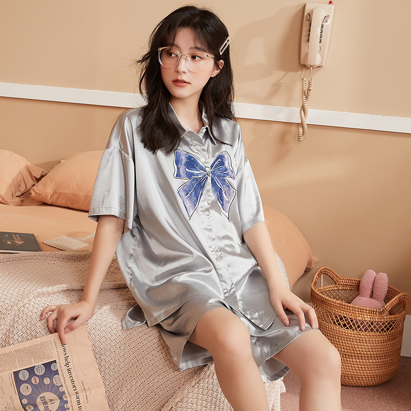 睡衣女夏季冰丝短袖短裤薄款家居服女士夏款夏天高档仿真丝绸套装