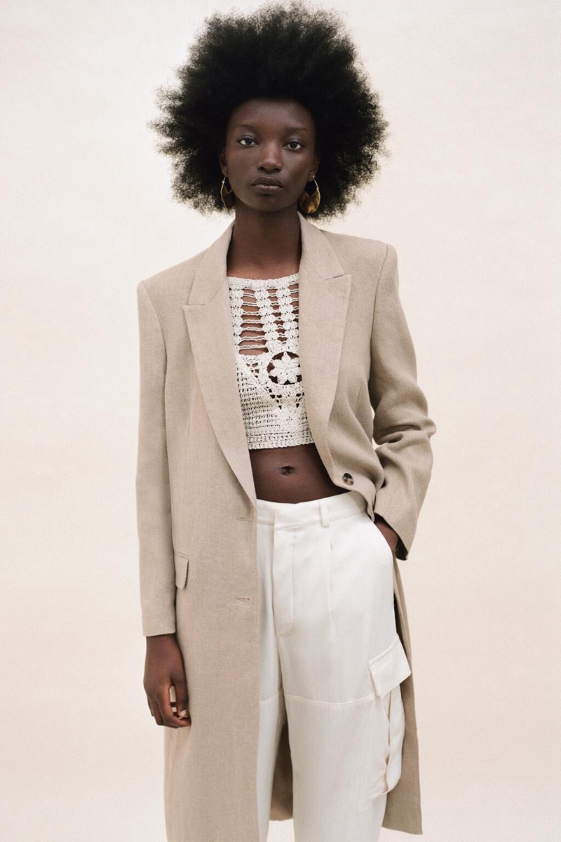 zaura2021同款欧美女装秋季新款简约气质中性风单排扣大衣外套女