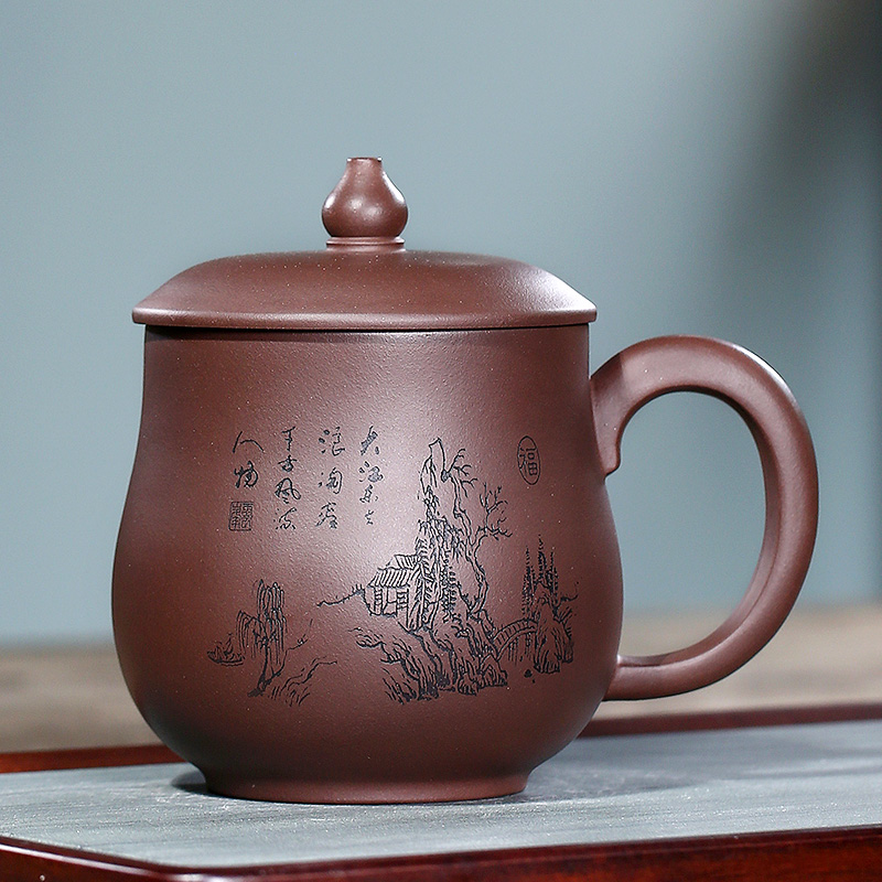 4jsh宜兴紫砂杯纯手工大容量带盖水杯家用茶具保温杯子男女士