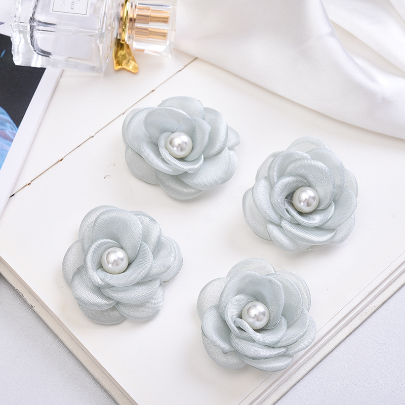 New Simulation Camellia Pearl Yarn Flower DIY Handmade Hair Accessories Head Flower Wrist Flower Decoration Wholesale Fake Flower Silk Flower