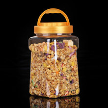 新款塑料广口瓶宠物食品包装罐燕麦片干果桶 pet透明方形异形盒子