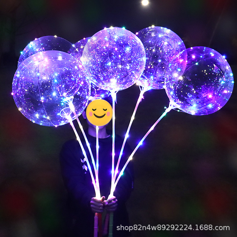 Luminous Bounce Ball LED Light 3-Section Handle Luminous Bounce Ball Transparent Balloon Luminous Balloon