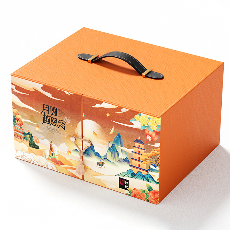 中国风翻盖中秋礼盒 精致插画设计月饼包装盒 三层月饼盒子高档