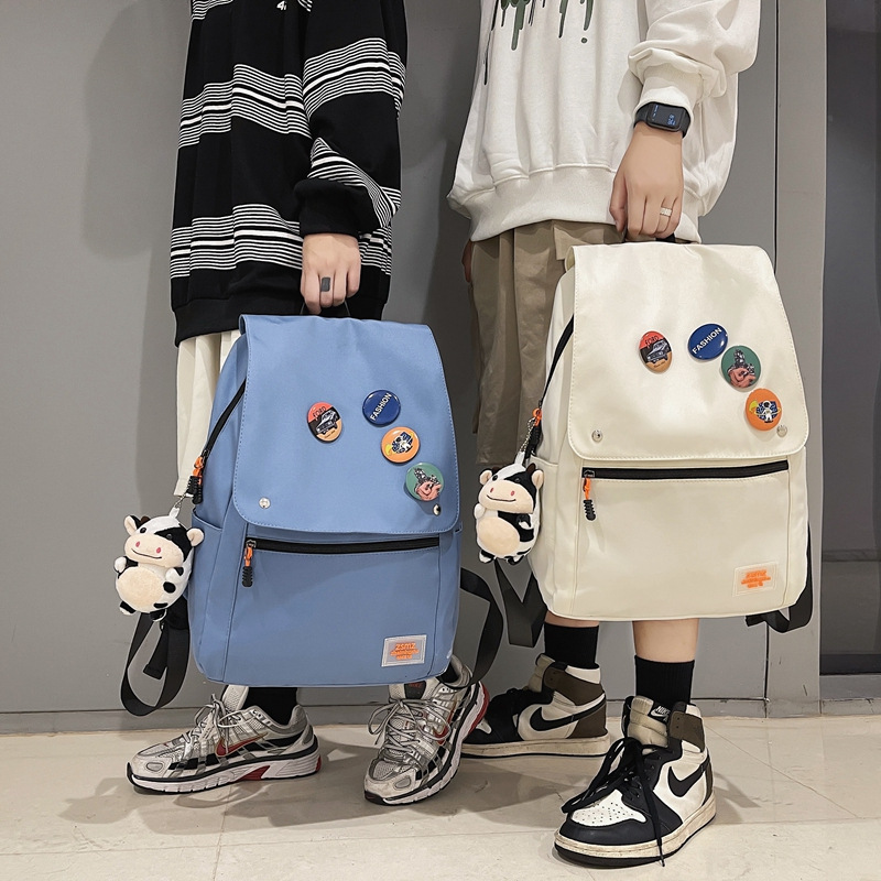 Cross-Border 2023 New Fashion School Bag Simple Backpack Flap Backpack Casual Solid Color Lover's Bag Wholesale