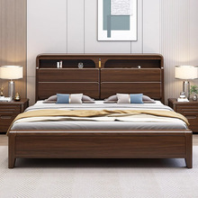 胡桃木高箱气压储物床主卧2米加厚全实木中式轻奢现代简约双人床