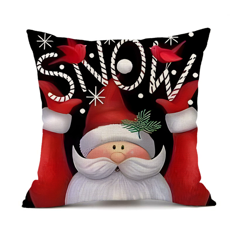 Amazon Cross-Border New Arrival Christmas Pillow Cover Elk Christmas Tree Holiday Decoration Printed Linen Backrest Cushion