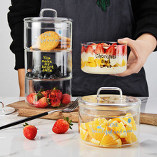家用透明玻璃碗 创意带盖可叠沙拉碗 厨房耐热储物罐水果碗甜品碗