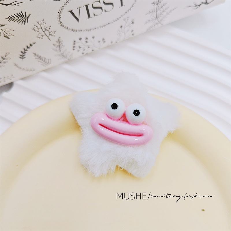Autumn and Winter Korean Style Cute Sausage Mouth Plush Star Hairpin Funny Ugly Girly Bangs Side Clip Hairpin Female
