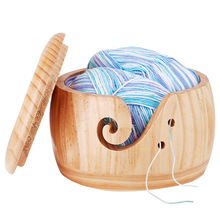 亚马逊跨境创意日式木质毛线碗批发 毛线编织收纳碗带盖毛线木碗